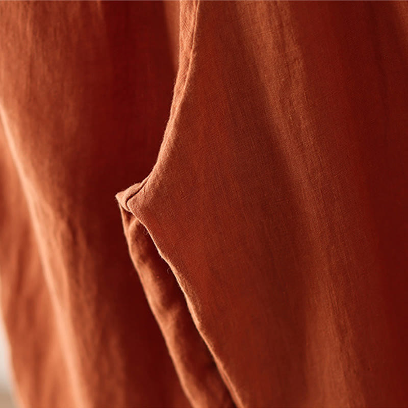 Casual Plain Wrinkles Design Drawstring 9 Length Cotton Linen Women's Wide Leg Pants With Pockets