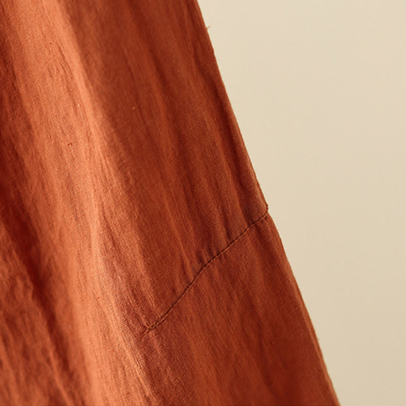 Casual Plain Wrinkles Design Drawstring 9 Length Cotton Linen Women's Wide Leg Pants With Pockets