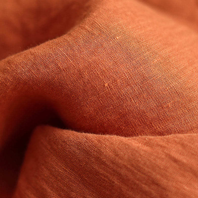 Casual Plain Wrinkles Design Drawstring 9 Length Cotton Linen Women's Wide Leg Pants With Pockets