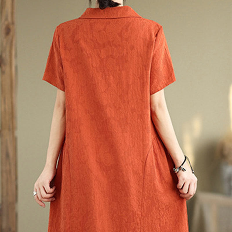Tactile Cotton Linen Jacquard Short Sleeve Mindful Midi Dress
