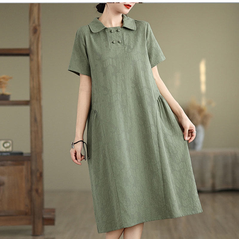 Tactile Cotton Linen Jacquard Short Sleeve Mindful Midi Dress