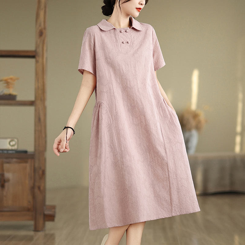 Tactile Cotton Linen Jacquard Short Sleeve Mindful Midi Dress