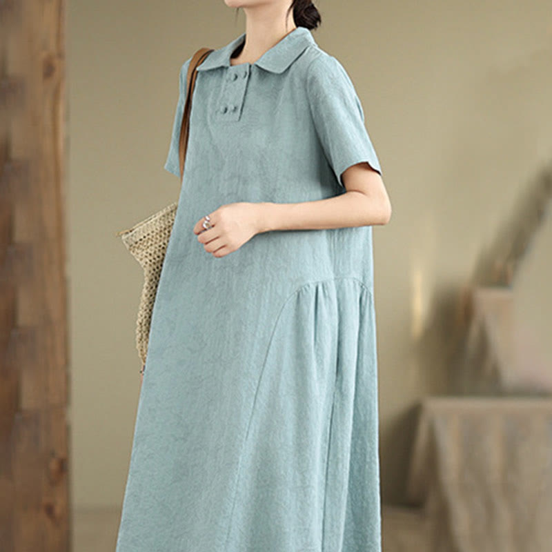 Tactile Cotton Linen Jacquard Short Sleeve Mindful Midi Dress