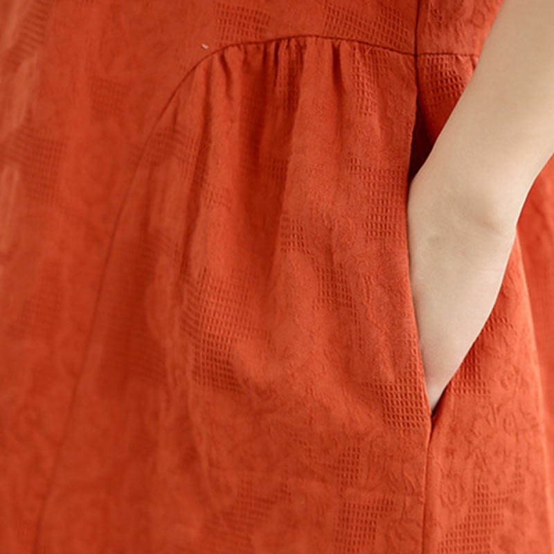 Tactile Cotton Linen Jacquard Short Sleeve Mindful Midi Dress