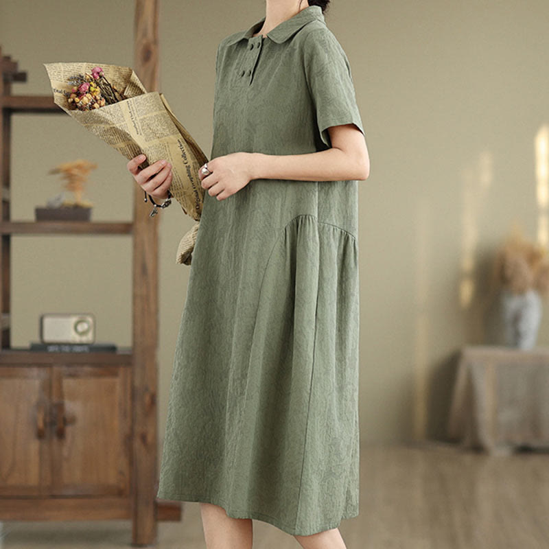Tactile Cotton Linen Jacquard Short Sleeve Mindful Midi Dress