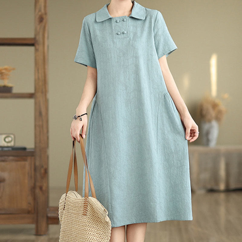 Tactile Cotton Linen Jacquard Short Sleeve Mindful Midi Dress