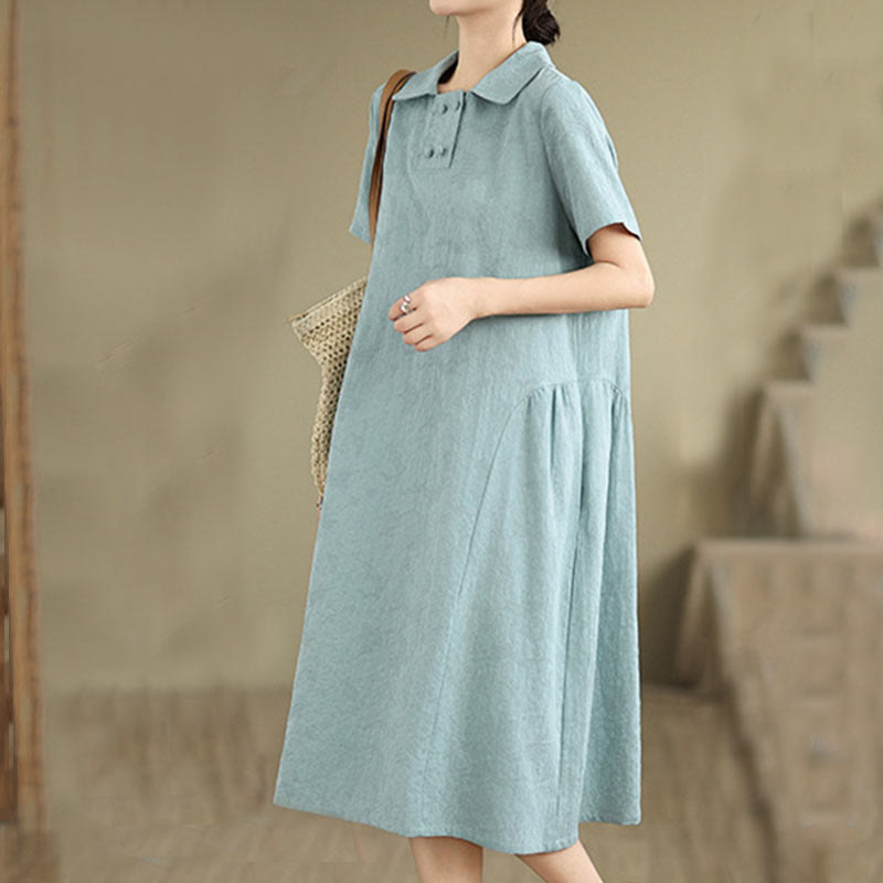 Tactile Cotton Linen Jacquard Short Sleeve Mindful Midi Dress