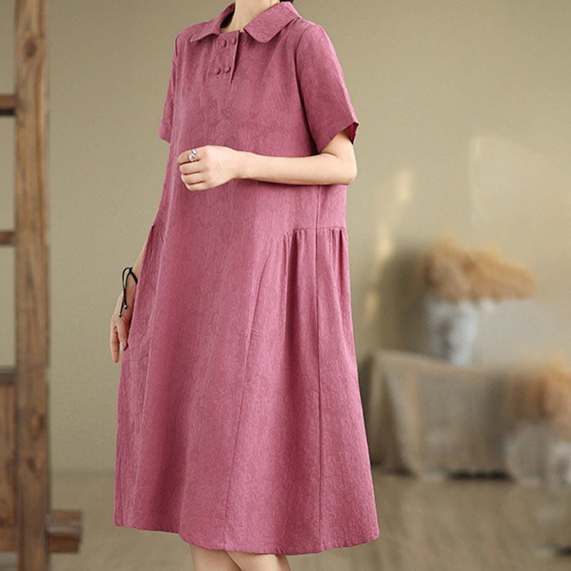 Tactile Cotton Linen Jacquard Short Sleeve Mindful Midi Dress
