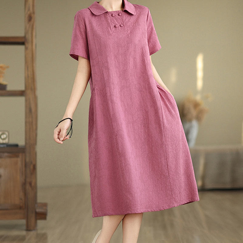 Tactile Cotton Linen Jacquard Short Sleeve Mindful Midi Dress