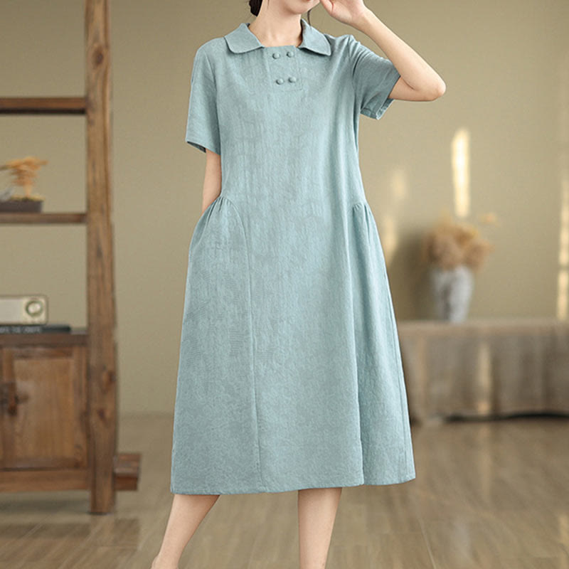 Tactile Cotton Linen Jacquard Short Sleeve Mindful Midi Dress