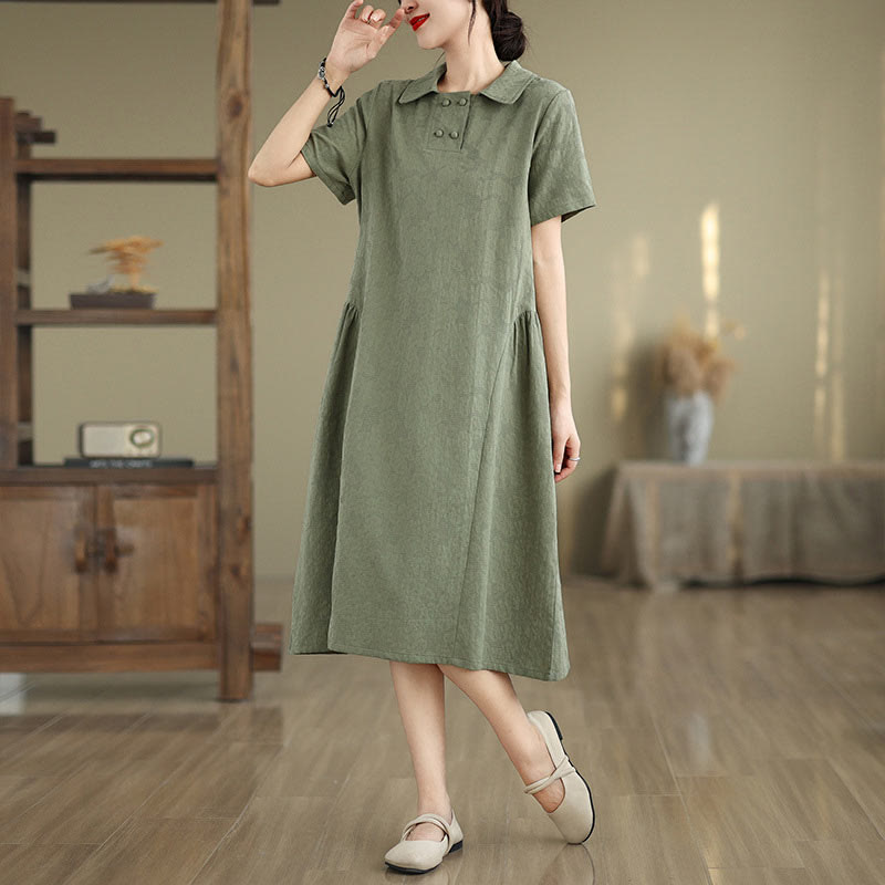 Tactile Cotton Linen Jacquard Short Sleeve Mindful Midi Dress
