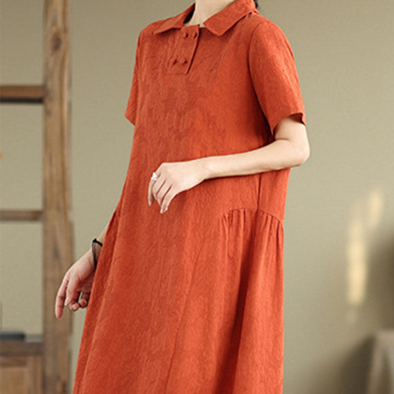 Tactile Cotton Linen Jacquard Short Sleeve Mindful Midi Dress