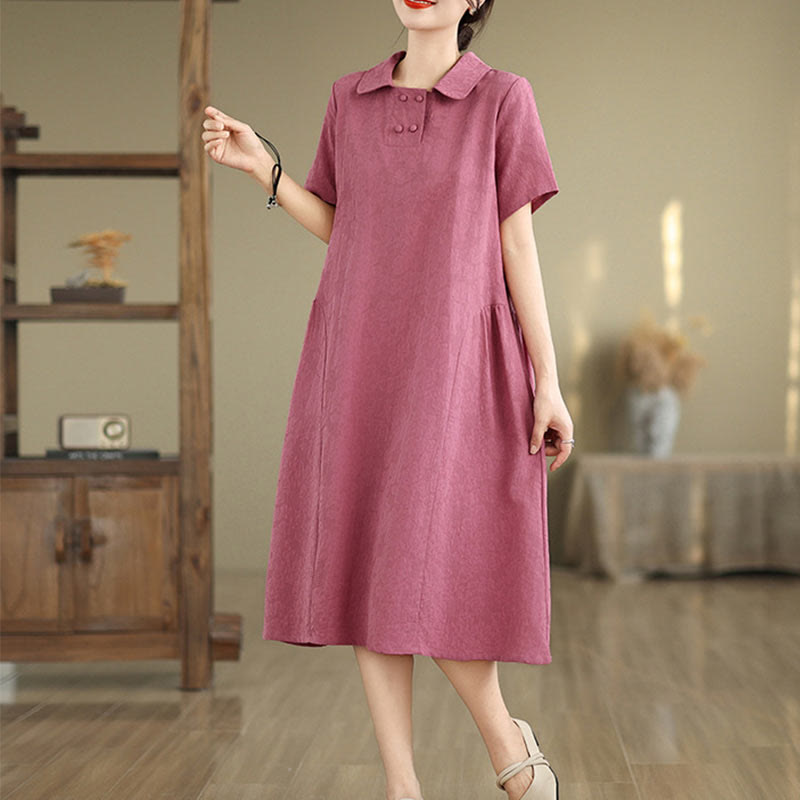 Tactile Cotton Linen Jacquard Short Sleeve Mindful Midi Dress