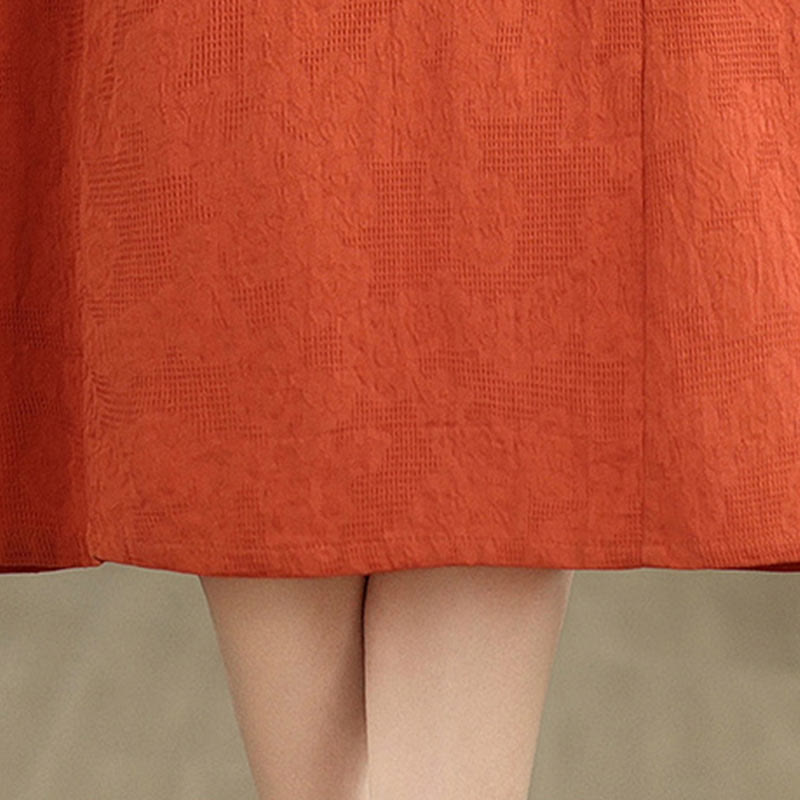 Tactile Cotton Linen Jacquard Short Sleeve Mindful Midi Dress