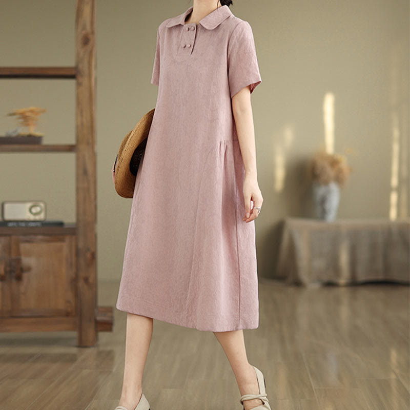Tactile Cotton Linen Jacquard Short Sleeve Mindful Midi Dress