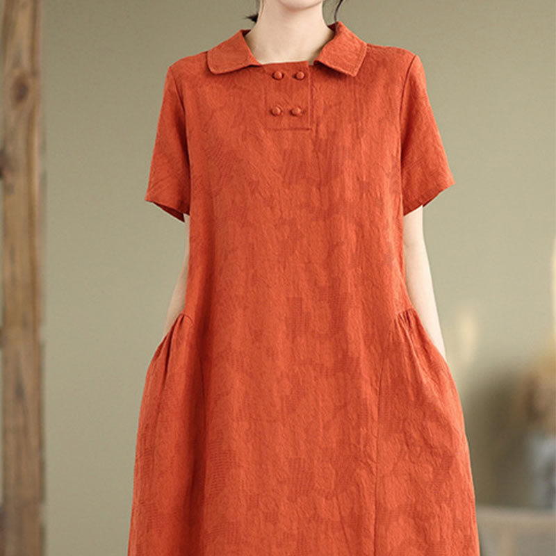 Tactile Cotton Linen Jacquard Short Sleeve Mindful Midi Dress