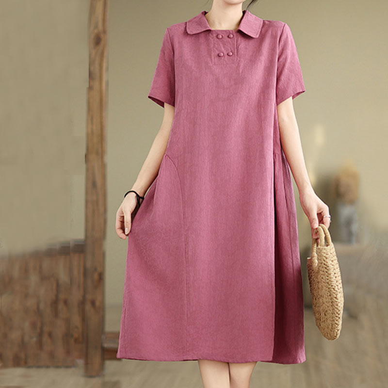 Tactile Cotton Linen Jacquard Short Sleeve Mindful Midi Dress