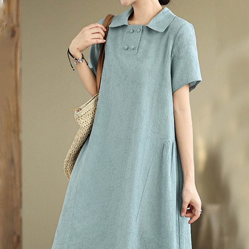 Tactile Cotton Linen Jacquard Short Sleeve Mindful Midi Dress