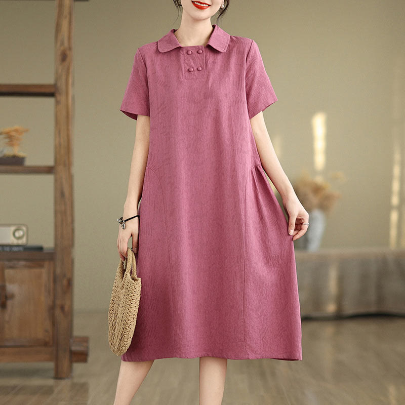 Tactile Cotton Linen Jacquard Short Sleeve Mindful Midi Dress