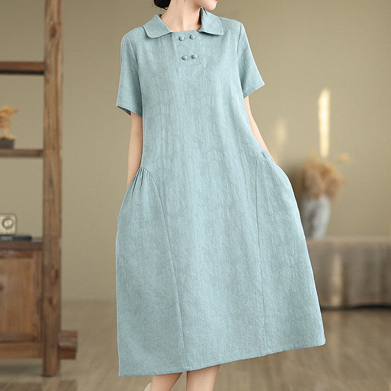 Tactile Cotton Linen Jacquard Short Sleeve Mindful Midi Dress