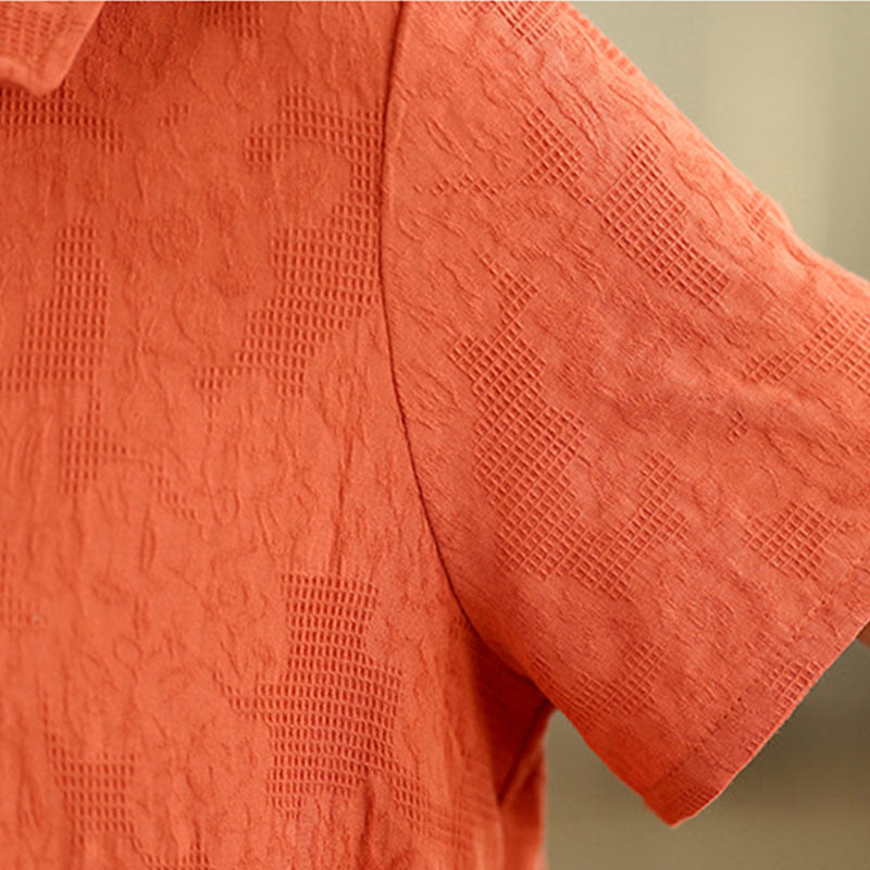 Tactile Cotton Linen Jacquard Short Sleeve Mindful Midi Dress