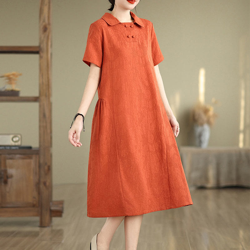 Tactile Cotton Linen Jacquard Short Sleeve Mindful Midi Dress