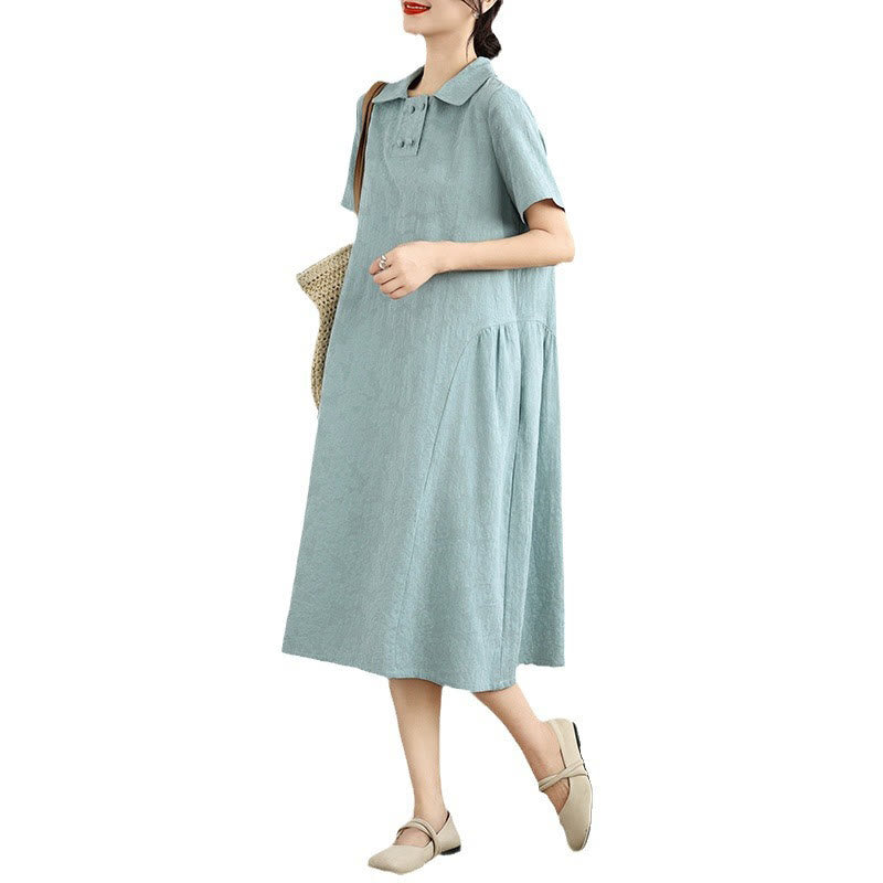 Tactile Cotton Linen Jacquard Short Sleeve Mindful Midi Dress