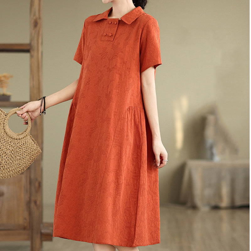 Tactile Cotton Linen Jacquard Short Sleeve Mindful Midi Dress