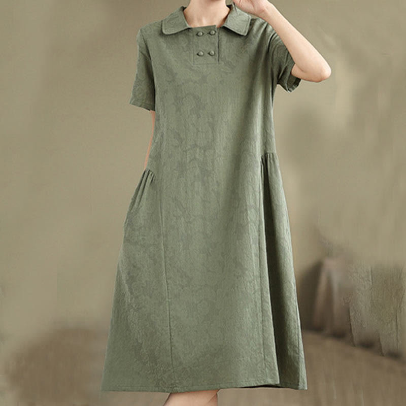 Tactile Cotton Linen Jacquard Short Sleeve Mindful Midi Dress