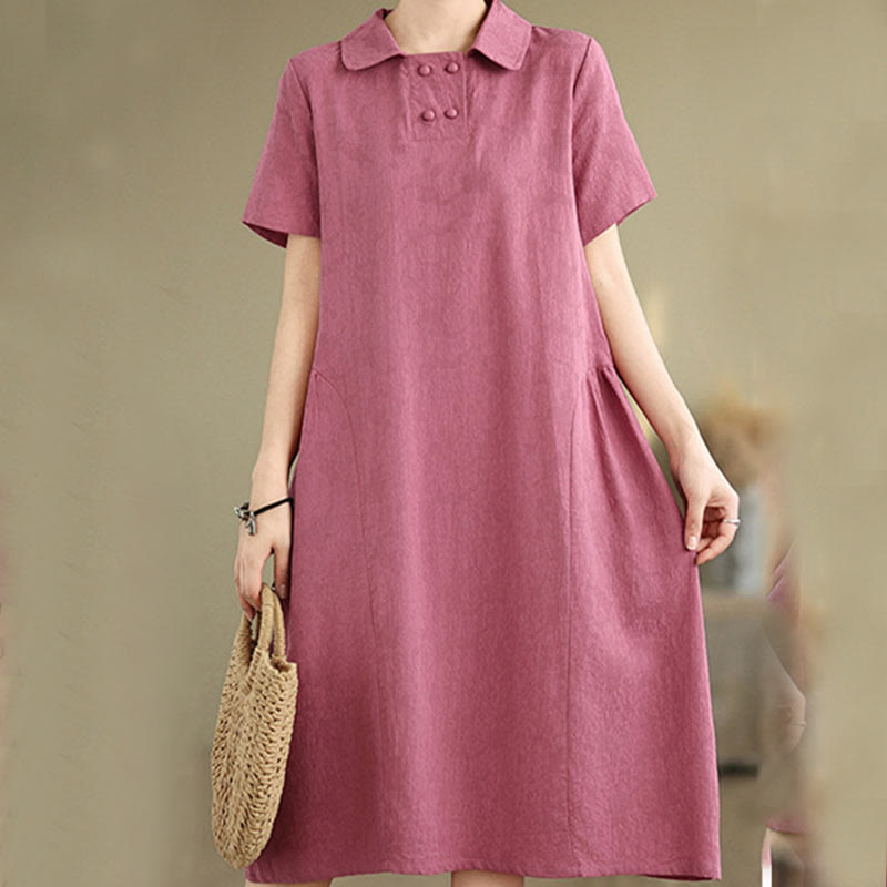 Tactile Cotton Linen Jacquard Short Sleeve Mindful Midi Dress