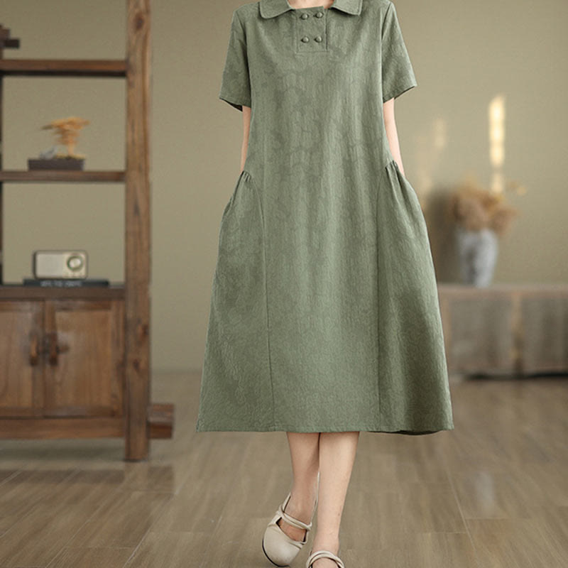 Tactile Cotton Linen Jacquard Short Sleeve Mindful Midi Dress