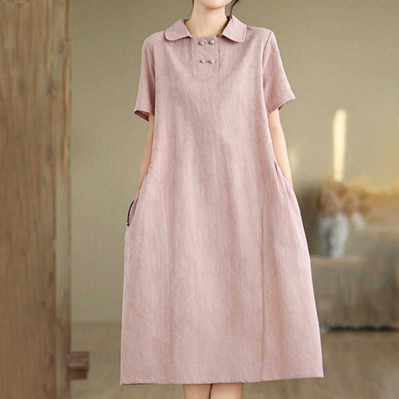 Tactile Cotton Linen Jacquard Short Sleeve Mindful Midi Dress