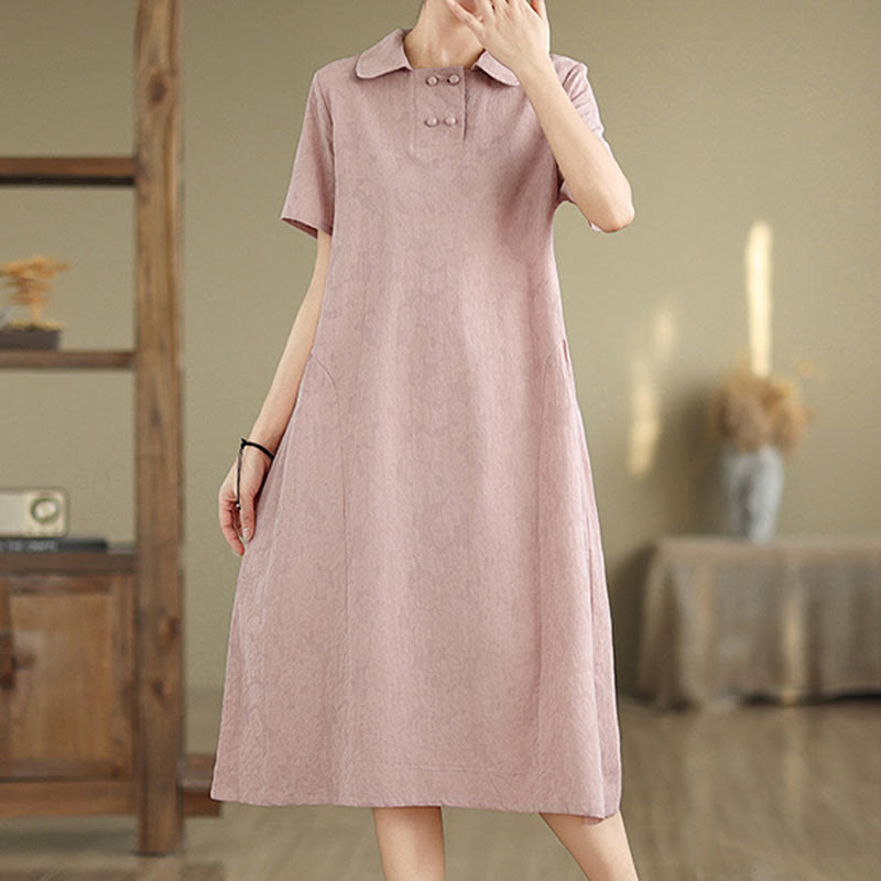 Tactile Cotton Linen Jacquard Short Sleeve Mindful Midi Dress