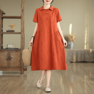 Tactile Cotton Linen Jacquard Short Sleeve Mindful Midi Dress