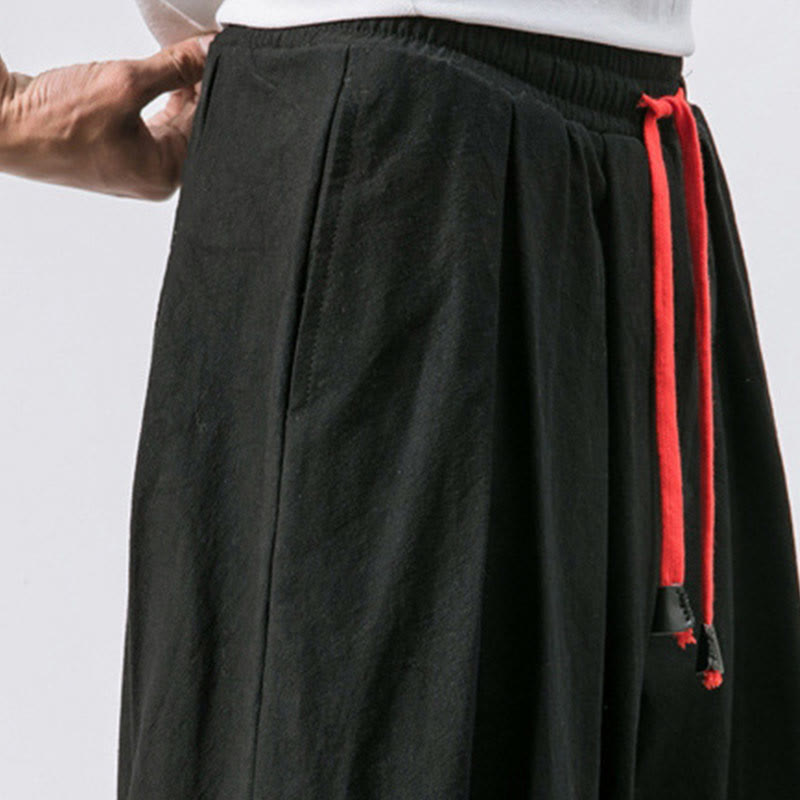 Casual Sports Men's Solid Color Cotton Drawstring Pants With Pockets