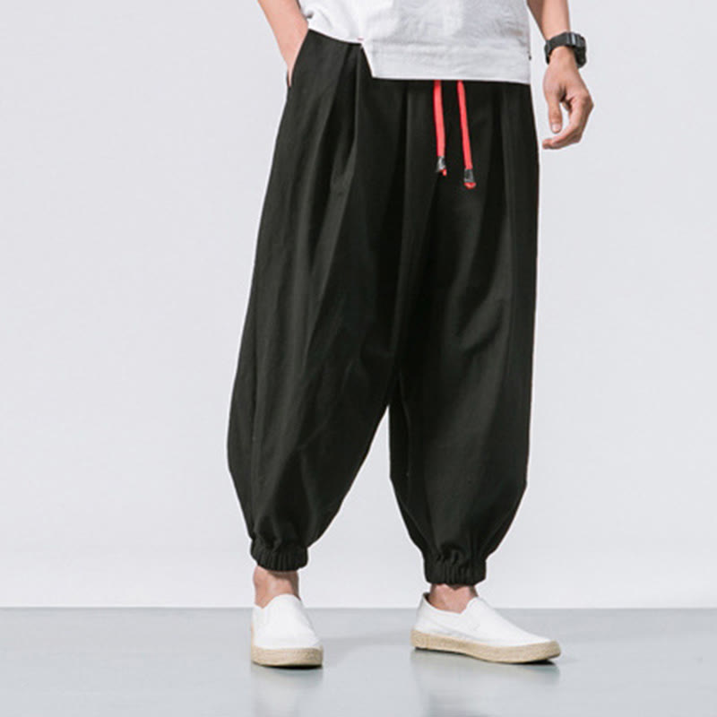 Casual Sports Men's Solid Color Cotton Drawstring Pants With Pockets