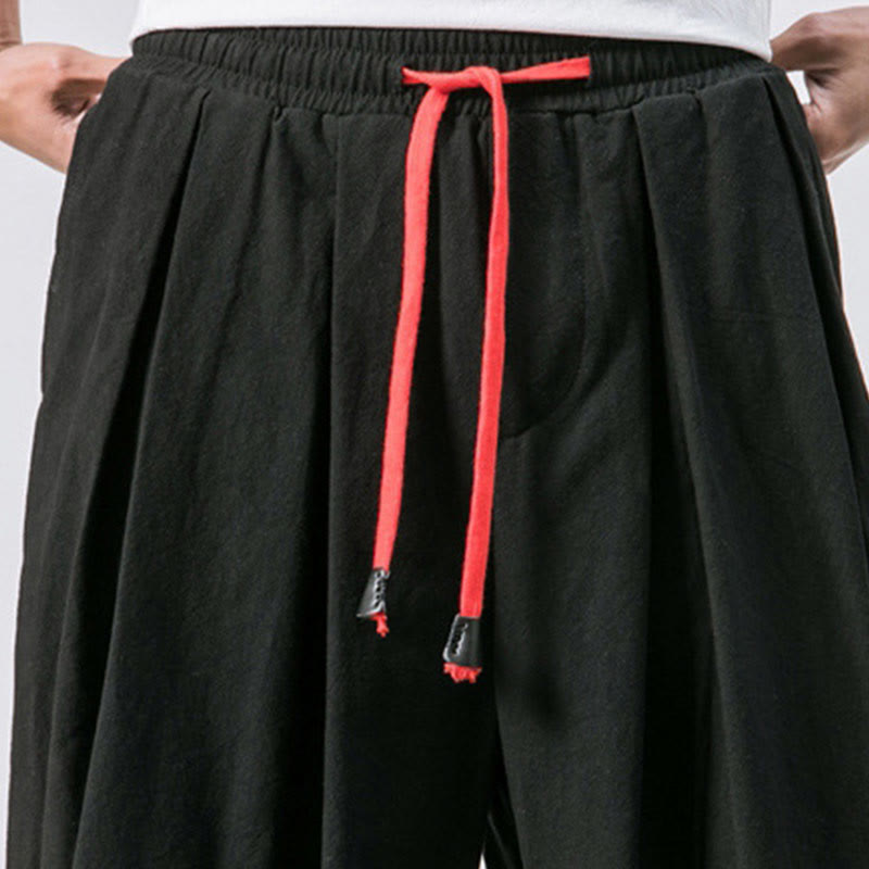 Casual Sports Men's Solid Color Cotton Drawstring Pants With Pockets