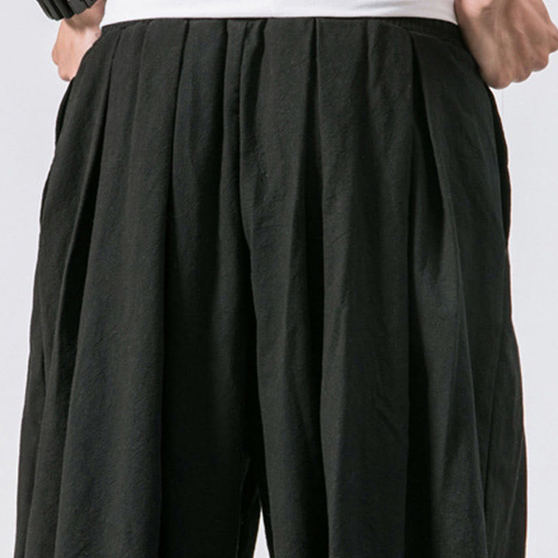 Casual Sports Men's Solid Color Cotton Drawstring Pants With Pockets
