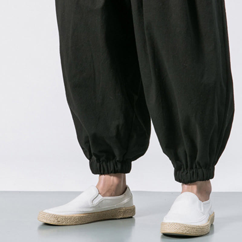 Casual Sports Men's Solid Color Cotton Drawstring Pants With Pockets