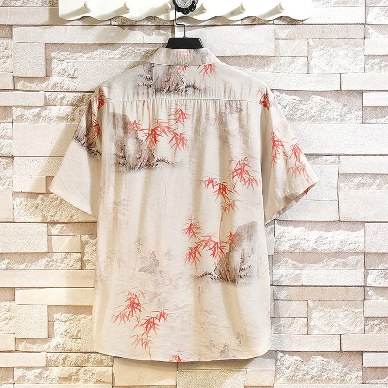 Summer Bamboo Butterfly Pattern Short Sleeve Frog-button Design Men's Shirt Jacket