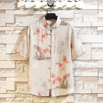 Summer Bamboo Butterfly Pattern Short Sleeve Frog-button Design Men's Shirt Jacket