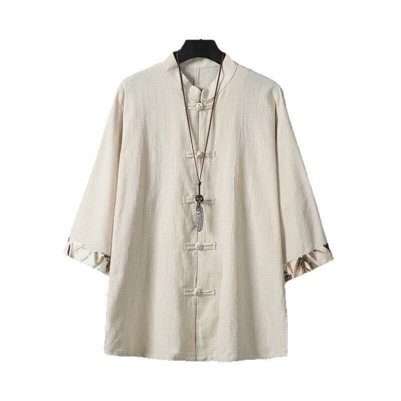 Cotton Linen Frog Button Stand Collar Meditation Shirt Jacket