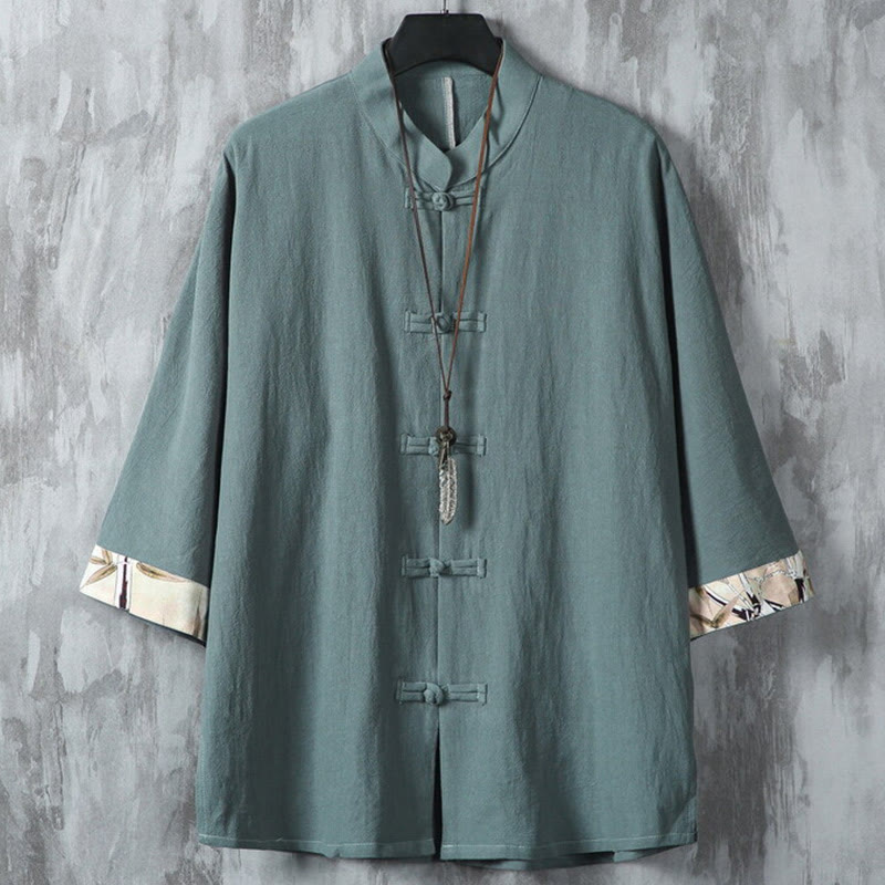 Cotton Linen Frog Button Stand Collar Meditation Shirt Jacket