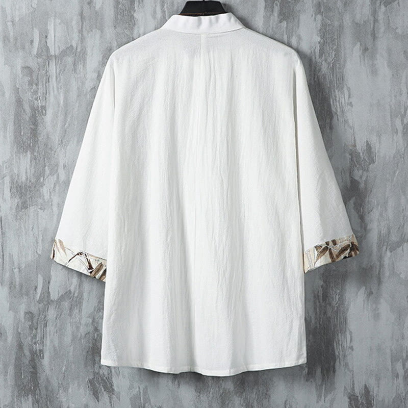 Cotton Linen Frog Button Stand Collar Meditation Shirt Jacket
