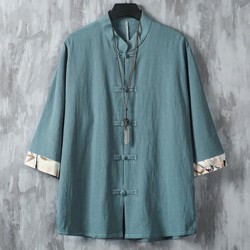 Cotton Linen Frog Button Stand Collar Meditation Shirt Jacket