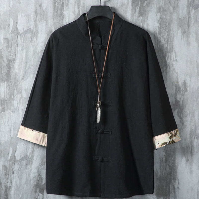 Cotton Linen Frog Button Stand Collar Meditation Shirt Jacket