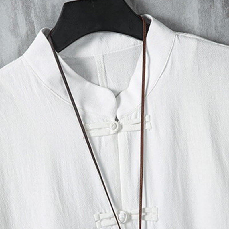Cotton Linen Frog Button Stand Collar Meditation Shirt Jacket