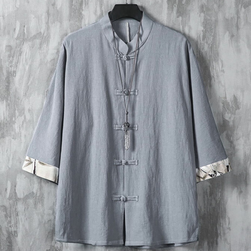 Cotton Linen Frog Button Stand Collar Meditation Shirt Jacket