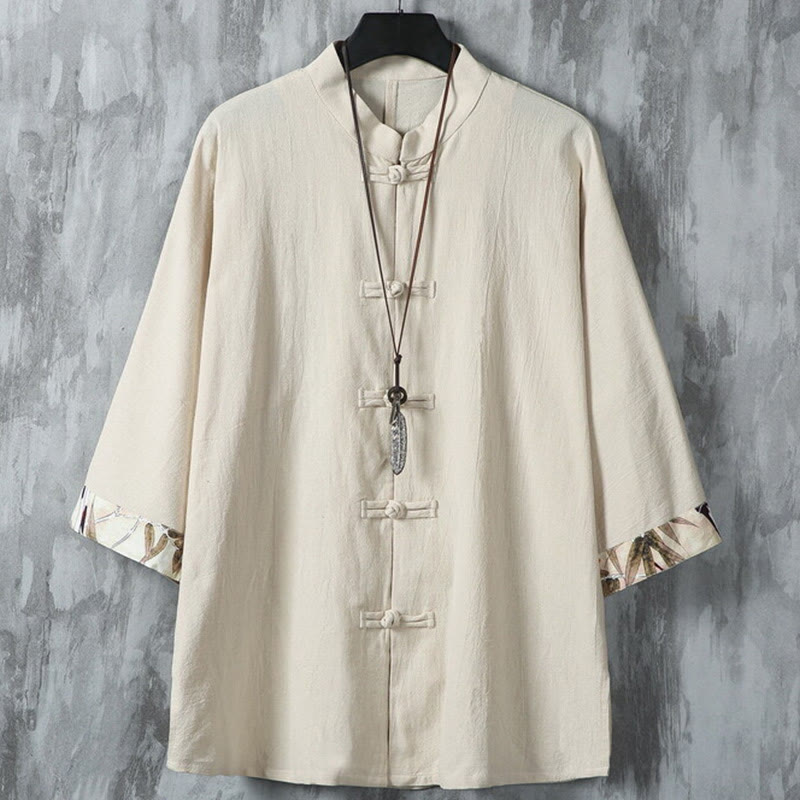 Cotton Linen Frog Button Stand Collar Meditation Shirt Jacket