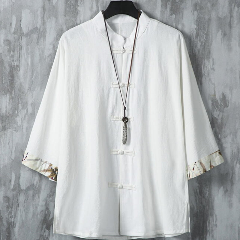 Cotton Linen Frog Button Stand Collar Meditation Shirt Jacket